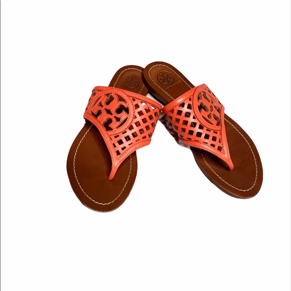 Tory Burch Orange Lattice Leather Sandals